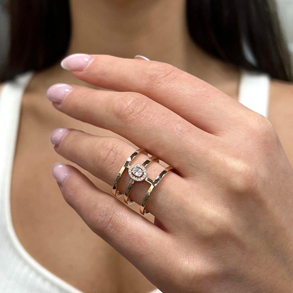 Messika 0.22Cttw Glam'Azone 3 Row Diamond Band Ring 18K Rose Gold Size 54 US 7